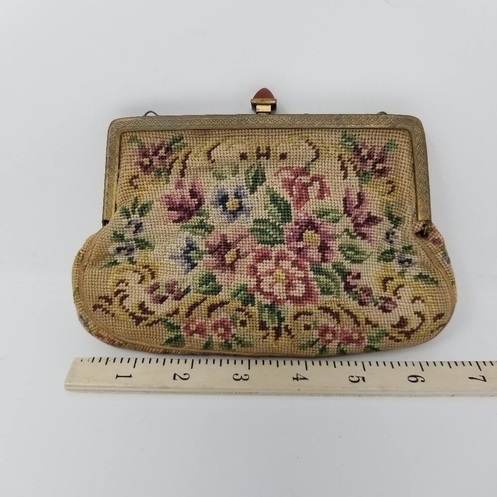 Purse Evening Bag Floral Antique Vintage Jeweled Kiss Lock Petite Point Grandma - Picture 7 of 15